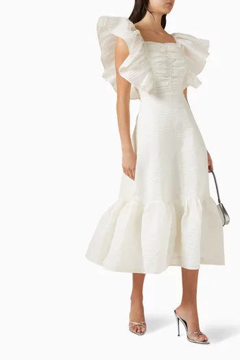 Flutter-sleeve Ruched Dress