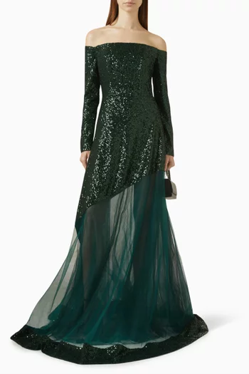 Off-shoulder Sequin-embellished Gown in Tulle