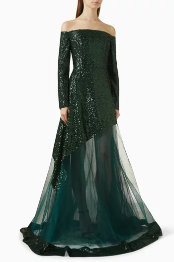 Off-shoulder Sequin-embellished Gown in Tulle