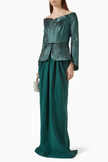 Off-shoulder Brocade Top Gown in Crepe