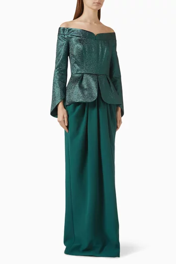 Off-shoulder Brocade Top Gown in Crepe