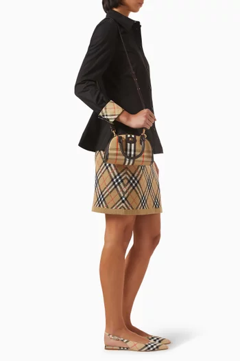 Mini Highlands Bowling Bag​ in Check Canvas & Leather