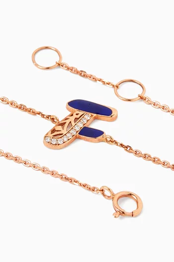 Retro Diamond & Enamel Letter 'F' Bracelet in 18kt Rose Gold