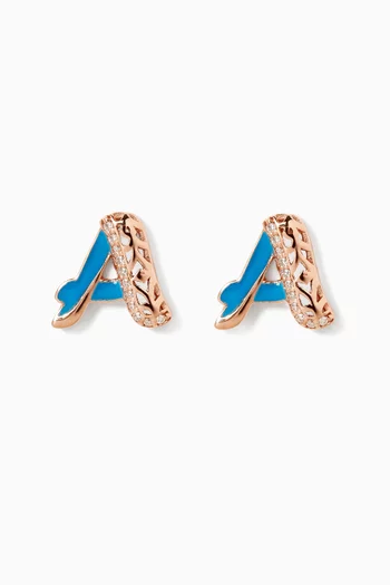 Retro 'A' Diamond Stud Earrings in 18kt Rose Gold