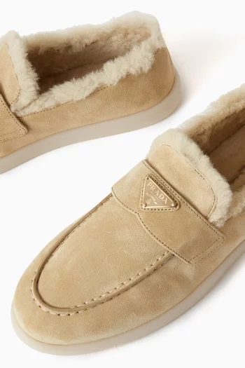 Logo Loafers in Suede & Shearling