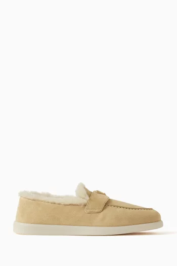 Logo Loafers in Suede & Shearling