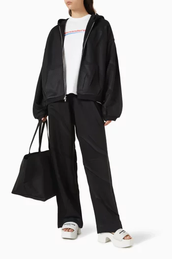 كنزة بغطاء رأس وسحّاب قماش تيري مجعد