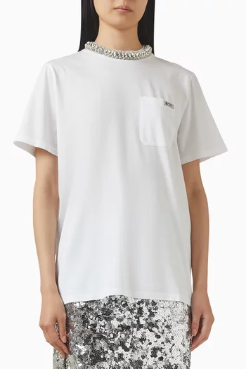 تي شيرت بياقة مطرزة بأحجار الراين جيرسيه