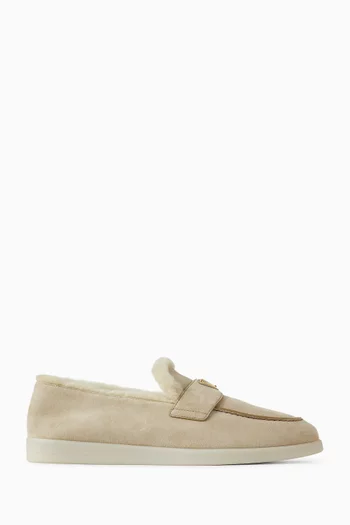 Logo Loafers in Suede & Shearling