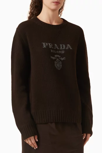 سترة بشعار الماركة مزيج صوف بكر