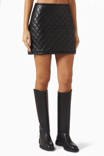 Quilted Mini Skirt  in Leather