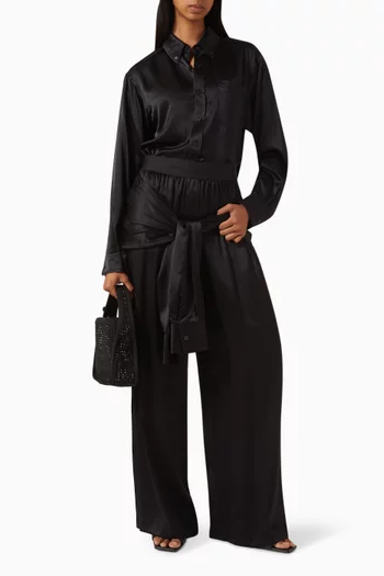 Cropped Boyfriend Shirt in Silk Charmeuse