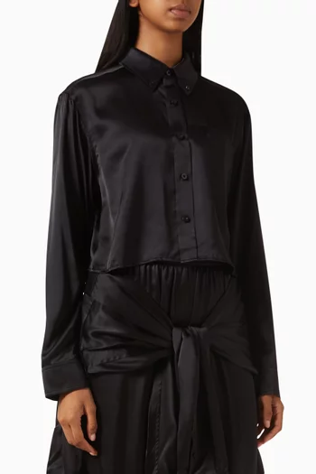 Cropped Boyfriend Shirt in Silk Charmeuse