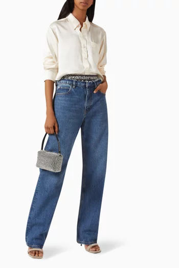 Cropped Boyfriend Shirt in Silk Charmeuse