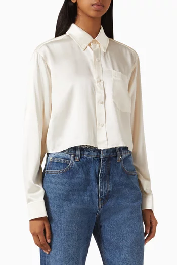 Cropped Boyfriend Shirt in Silk Charmeuse