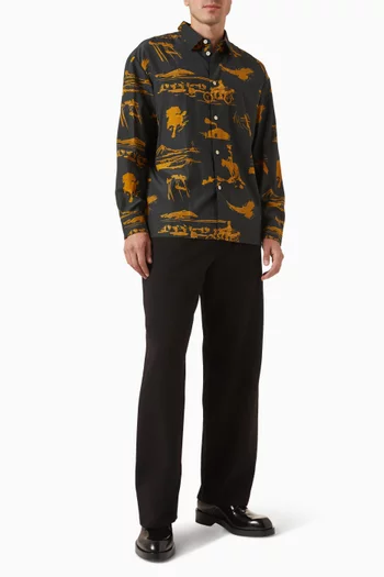 قميص ديربين مزين بنقشة مزيج قطن