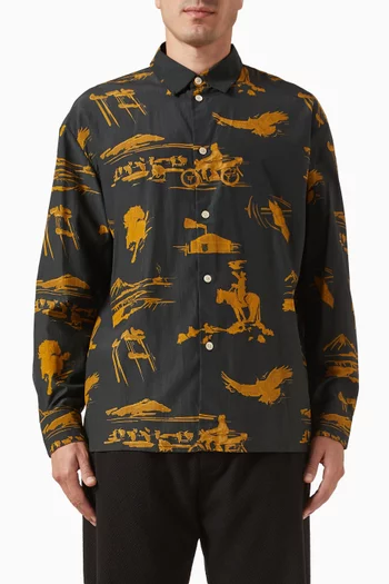 قميص ديربين مزين بنقشة مزيج قطن