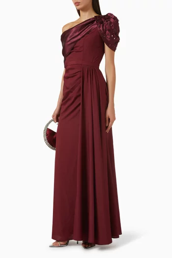 Embellished One-shoulder Gown