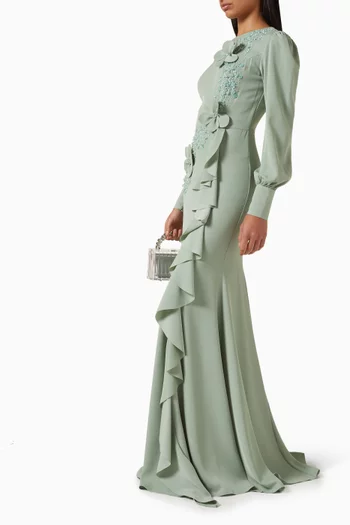 Embellished 3D Floral Gown