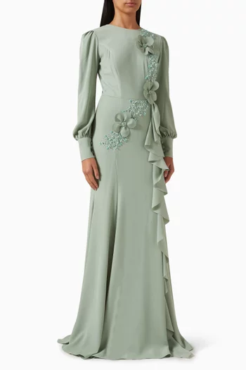 Embellished 3D Floral Gown