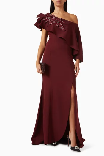 Embellished One-shoulder Gown
