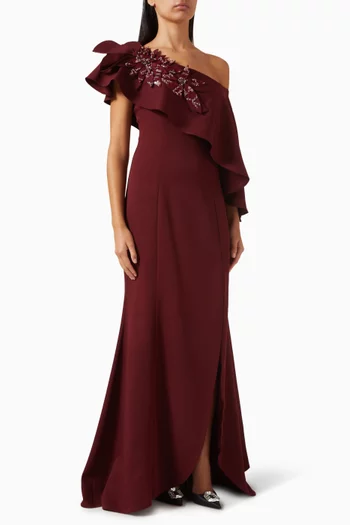 Embellished One-shoulder Gown