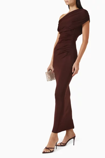 فستان متوسط الطول بدرابيه قماش منسوج