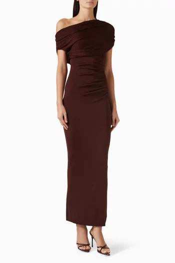 فستان متوسط الطول بدرابيه قماش منسوج