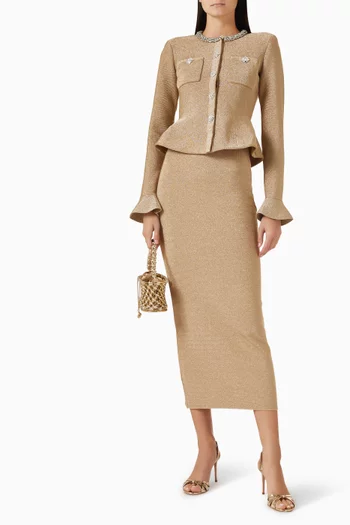 فستان منسوج متوسط الطول بشريط مرصع بالكريستال