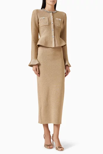 فستان منسوج متوسط الطول بشريط مرصع بالكريستال