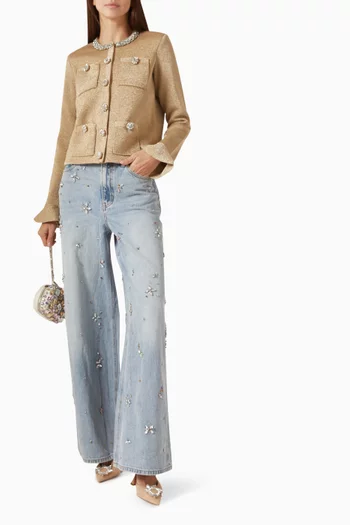 كارديغان منسوج بشريط مرصع بالكريستال