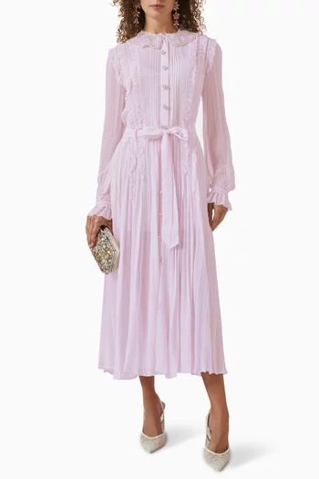 فستان متوسط الطول بطيات جورجيت