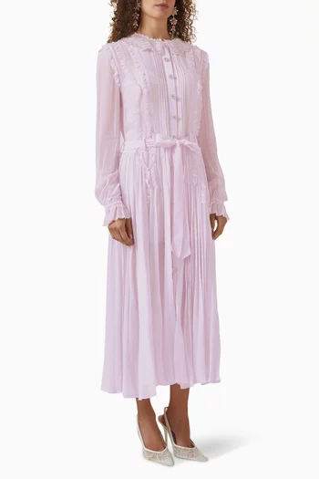 فستان متوسط الطول بطيات جورجيت