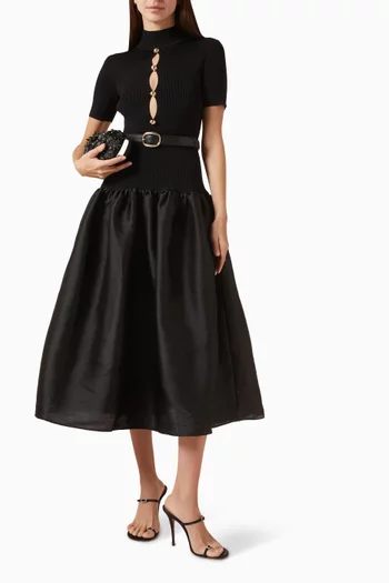 Knit Taffeta Midi Dress