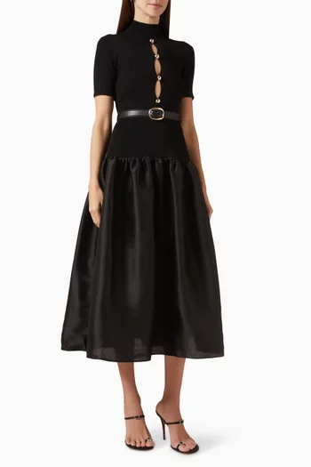 Knit Taffeta Midi Dress