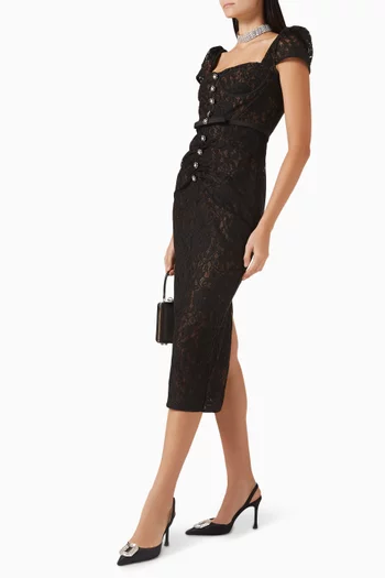 فستان متوسط الطول بفتحة رقبة على شكل قلب دانتيل