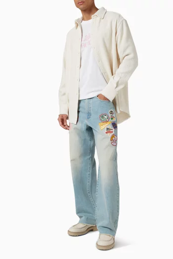 Raw Edge Patched Jeans in Denim
