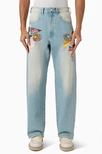 Raw Edge Patched Jeans in Denim