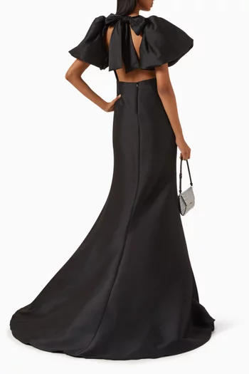 Puff-sleeve Gown in Stretch-mikado