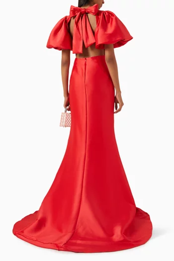 Puff-sleeve Gown in Stretch-mikado