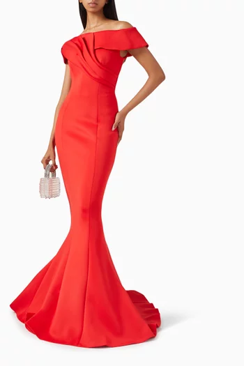 Off-shoulder Gown in Scuba