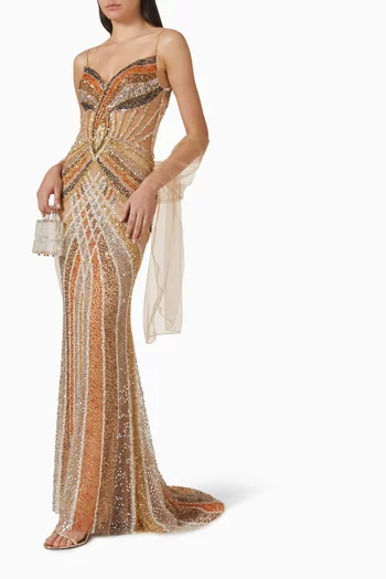 Bead-embellished Gown in Mesh