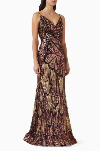 فستان سهرة بقصة حورية البحر مطرز بالترتر