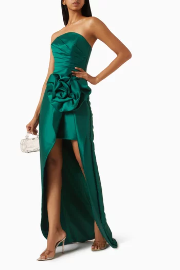 3D Floral Strapless Gown in Mikado