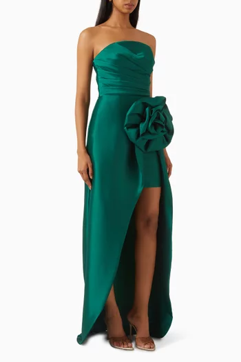 3D Floral Strapless Gown in Mikado