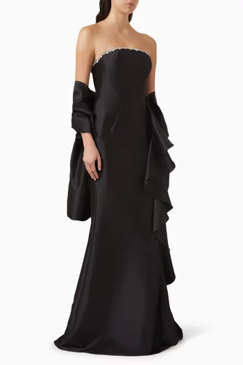 فستان سهرة مطرز بالكريستال قماش ميكادو