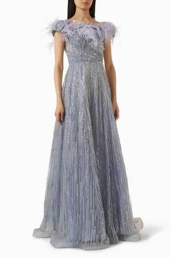 فستان سهرة مزين بريش صناعي