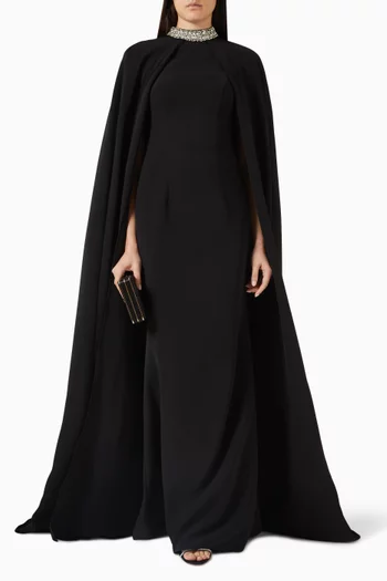 Embellished Cape Gown