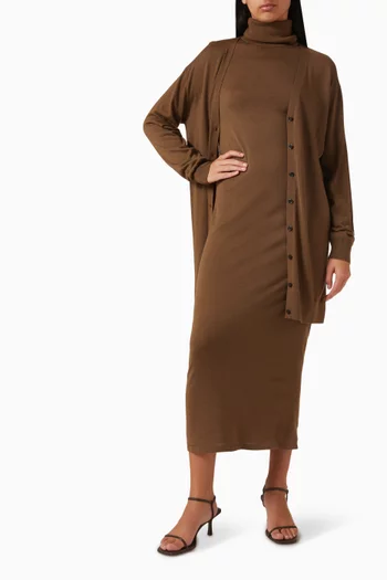 Ribbed Turtleneck Maxi Dress in Merino-wool