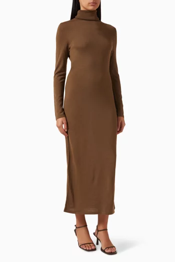 Ribbed Turtleneck Maxi Dress in Merino-wool